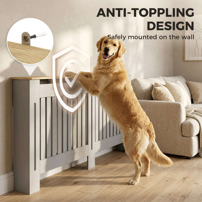 MDF Radiator Cover | Slatted Line Grill Design | Display Top | Wall Mountable | Fittings Included | 10kg | 152x19x81cm | Grey