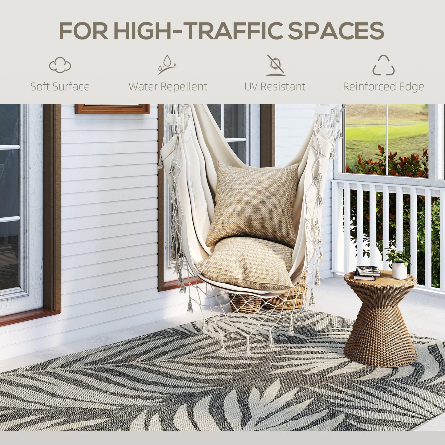 UV Resistant Indoor & Outdoor Area Rug, Easy-Cleaning Machine Washable Rug for Patio, Garden, Kitchen, Bathroom or Living Room, 230 x 160 cm, Grey