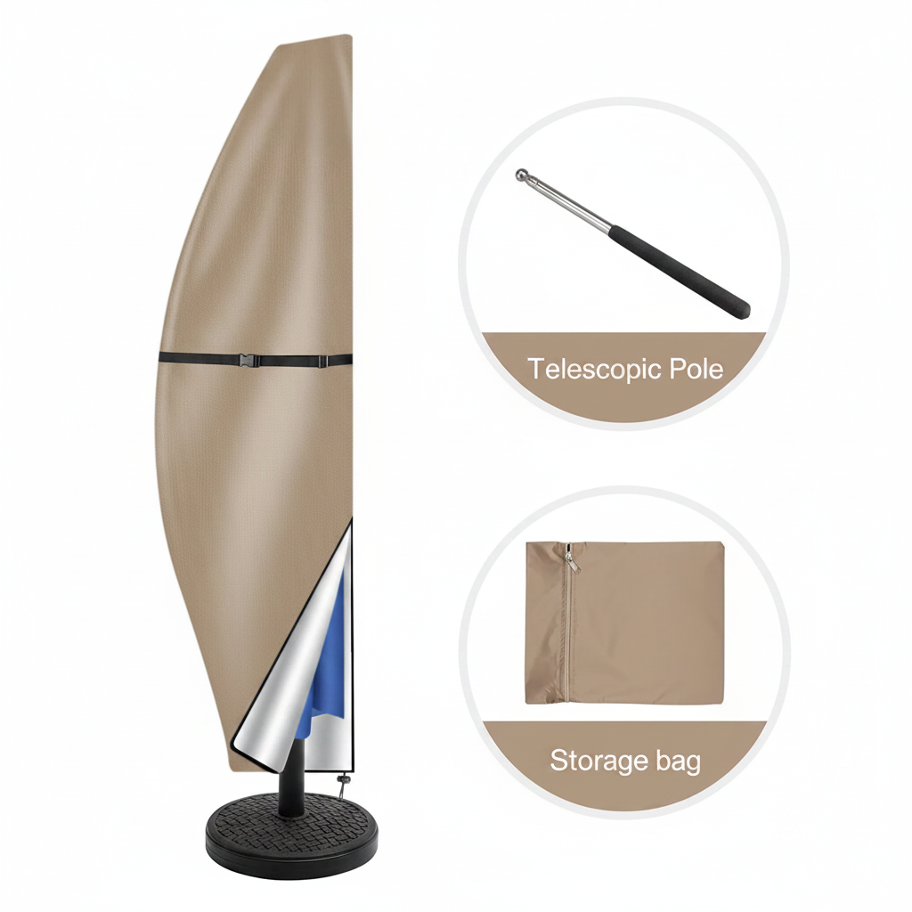 Banana Cantilever Parasol Cover | Fits 7ft–13ft | Waterproof 210D Oxford | Telescopic Rod | Khaki | Garden Patio | 3 Sizes