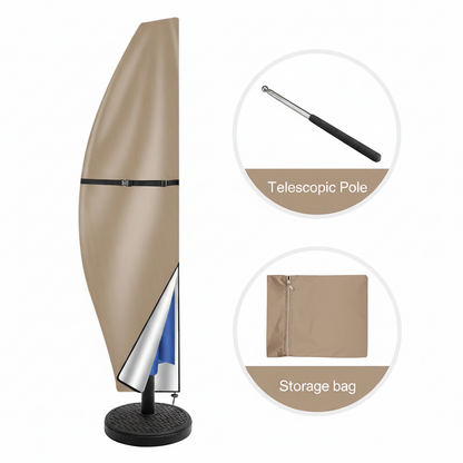 Banana Cantilever Parasol Cover | Fits 7ft–13ft | Waterproof 210D Oxford | Telescopic Rod | Khaki | Garden Patio | 3 Sizes