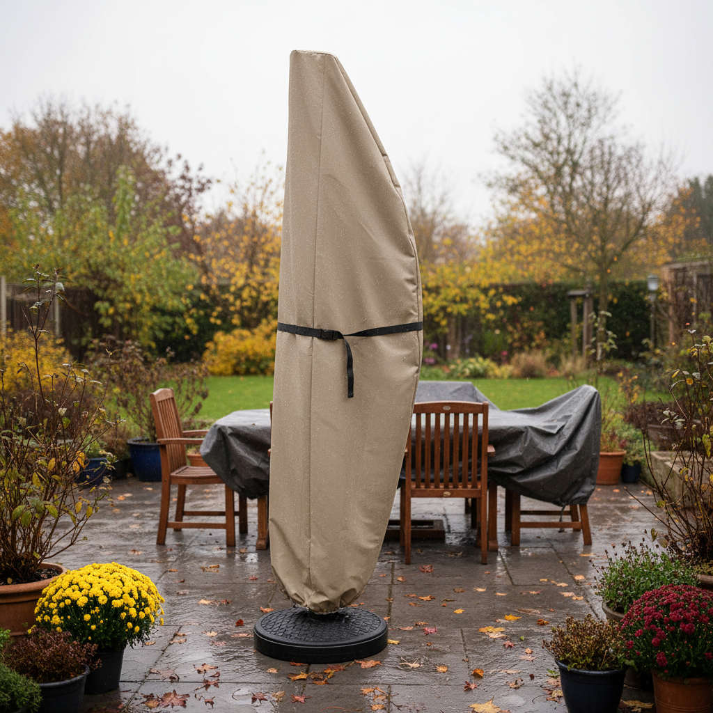 Banana Cantilever Parasol Cover | Fits 7ft–13ft | Waterproof 210D Oxford | Telescopic Rod | Khaki | Garden Patio | 3 Sizes