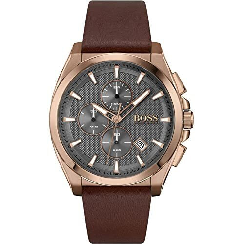 Hugo Boss Men's Grandmaster Chronograph Watch | Grey Dial & Gold Accents | Grey IP Bracelet | 46.5mm | 10ATM | HB1513882