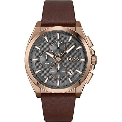 Hugo Boss Men's Grandmaster Chronograph Watch | Grey Dial & Gold Accents | Grey IP Bracelet | 46.5mm | 10ATM | HB1513882