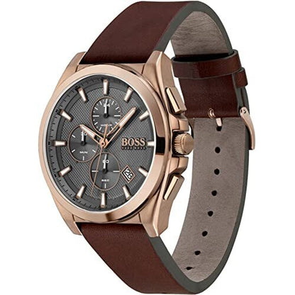 Hugo Boss Men's Grandmaster Chronograph Watch | Grey Dial & Gold Accents | Grey IP Bracelet | 46.5mm | 10ATM | HB1513882