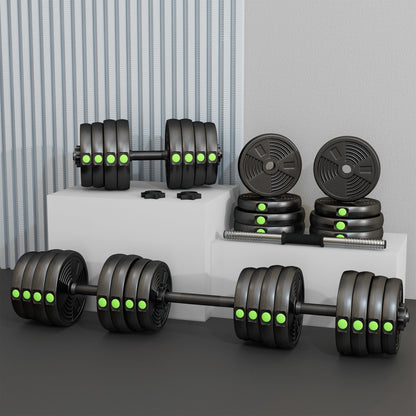 SPORTNOW 2-in-1 Adjustable Barbell & Dumbbell Set | Black & Green | 16 Weight Plates | 2.5kg 2kg 1.5kg 1.25kg | Barbell 105cm | Non-Slip Grips | Plastic-Coated | Home Gym Strength Training