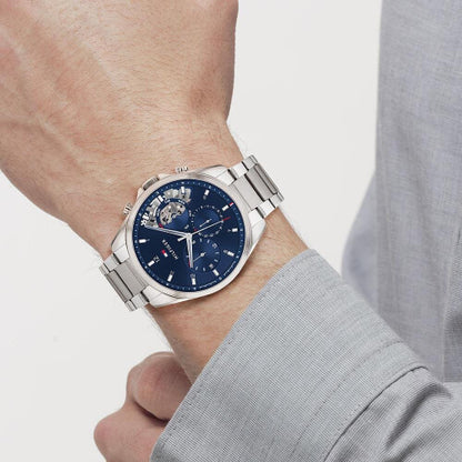 Tommy Hilfiger Baker Men's Wrist Watch - Blue Dial, Stainless Steel, Quartz Multifunction, 43.5mm, 5 ATM TH1710448