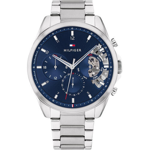 Tommy Hilfiger Baker Men's Wrist Watch - Blue Dial, Stainless Steel, Quartz Multifunction, 43.5mm, 5 ATM TH1710448