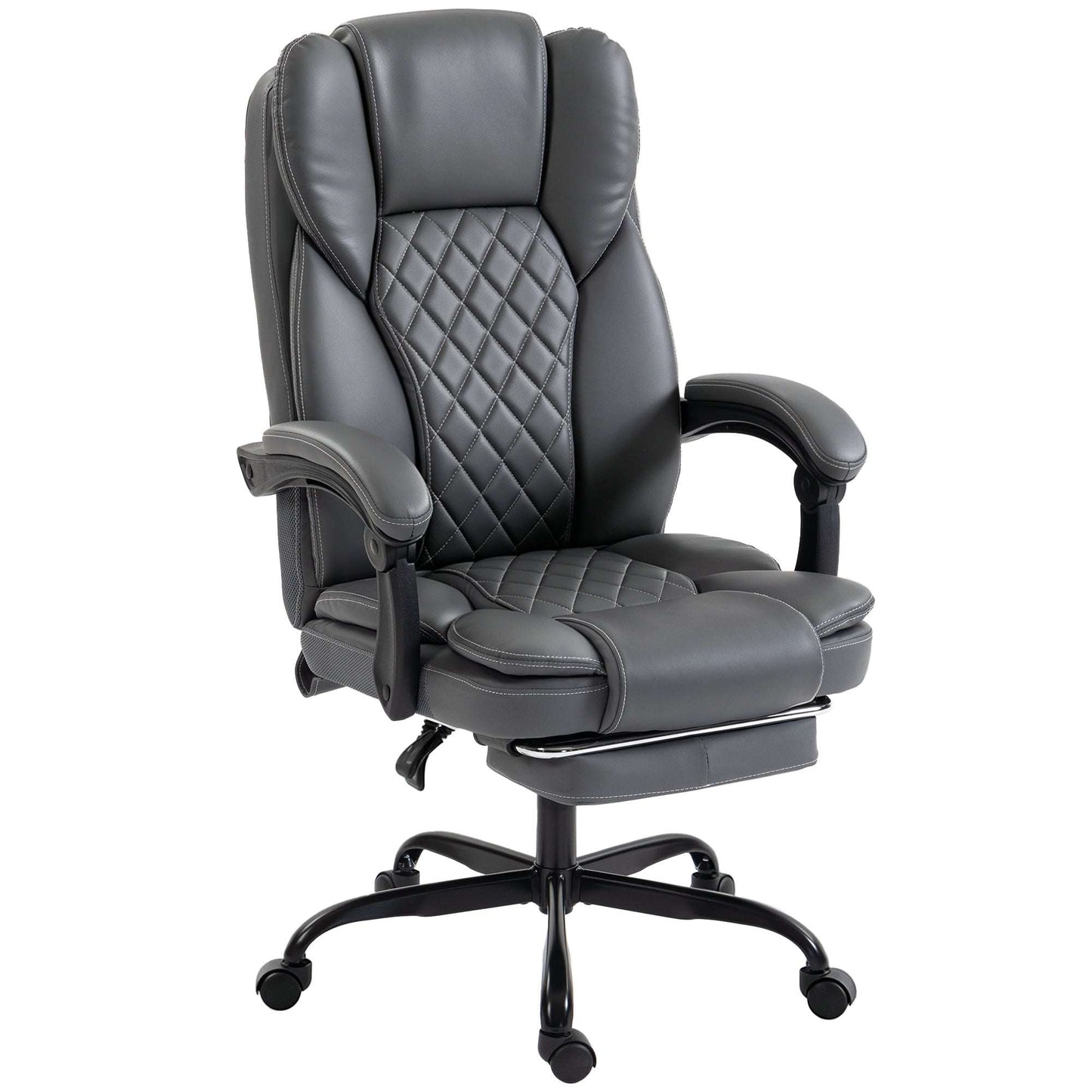 High-Back Executive Reclining Office Chair | 90-135° Recline | Linkage Armrests | Retractable Footrest | Pocket Spring & Foam Seat | PU Leather | EN1335 & BS5852 | 120kg | Grey