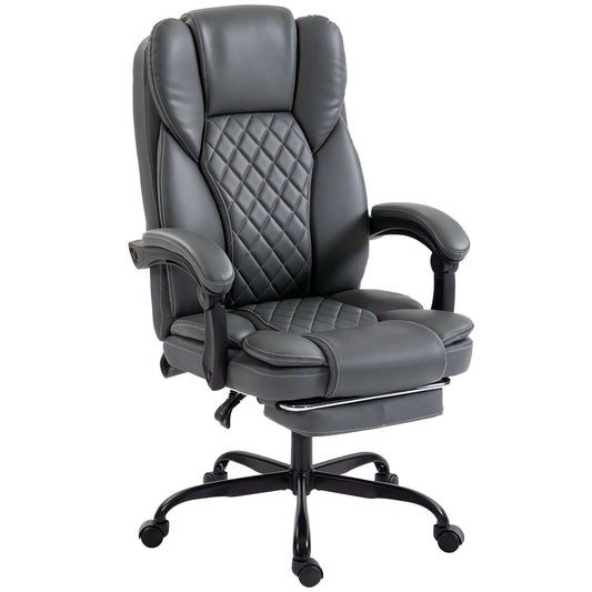 High-Back Executive Reclining Office Chair | 90-135° Recline | Linkage Armrests | Retractable Footrest | Pocket Spring & Foam Seat | PU Leather | EN1335 & BS5852 | 120kg | Grey
