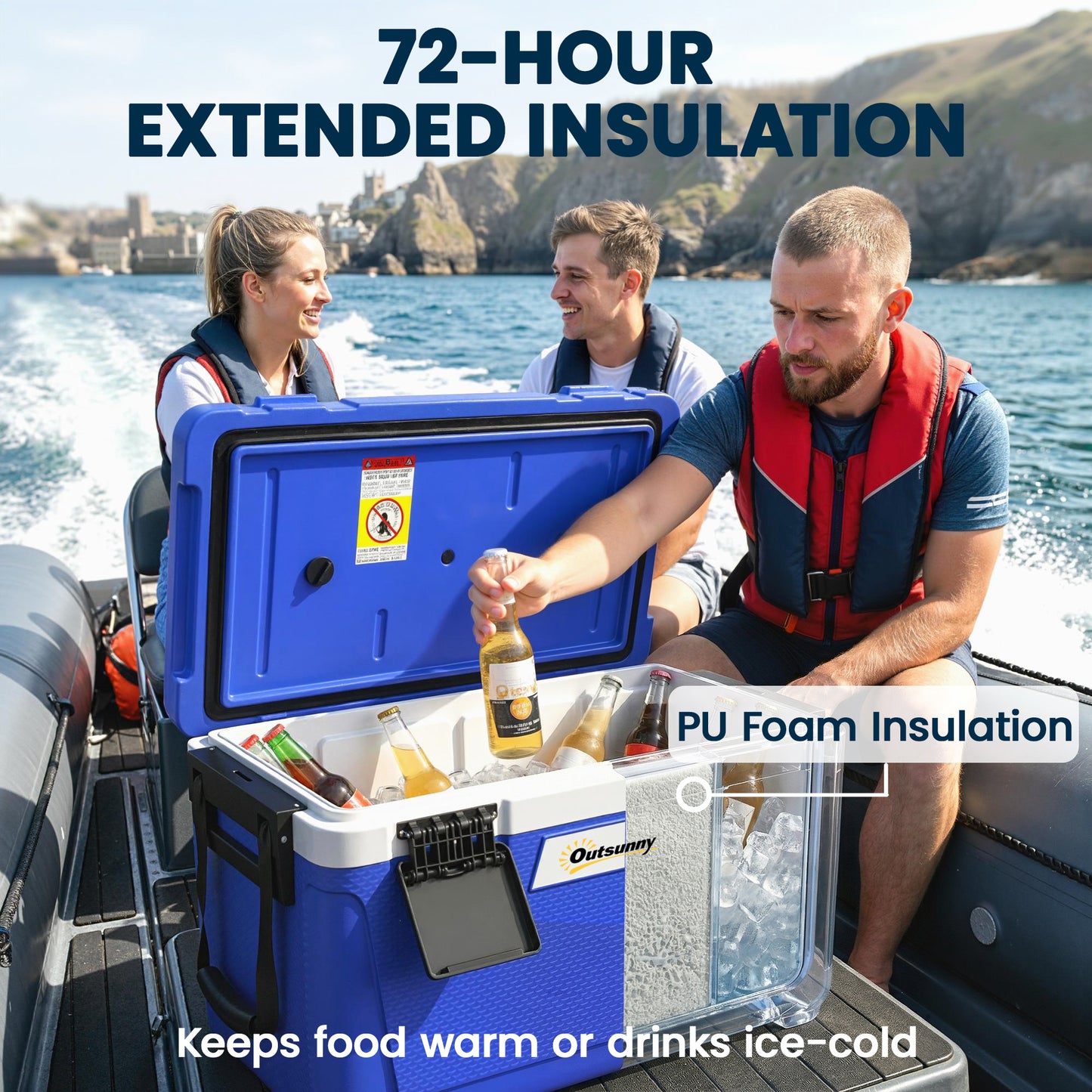 42.6L Insulated Cool Box | 72-Hour Retention | HDPE Shell | PU Foam | Drain Valve | 70kg | Camping & Fishing | Dark Blue