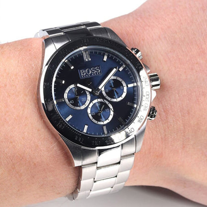 Hugo Boss Men's Ikon Chronograph Watch | Blue Dial | Silver Steel Bracelet | 46mm | 10ATM | HB1512963