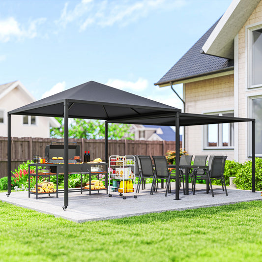 Outsunny 3 x 3 or 3 x 6m Garden Gazebo with Extendable Awning and Wheels, UPF30+ Outdoor Metal Gazebo Canopy Shelter for BBQ, Event, Party