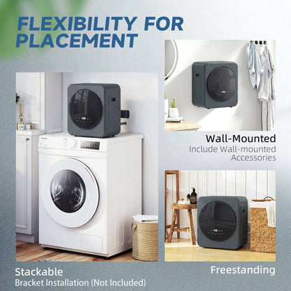 Vented Tumble Dryer, 4kg Front Tumble Dryer with Stainless Steel Tub, 800W Compact Small Space Freestanding Grey