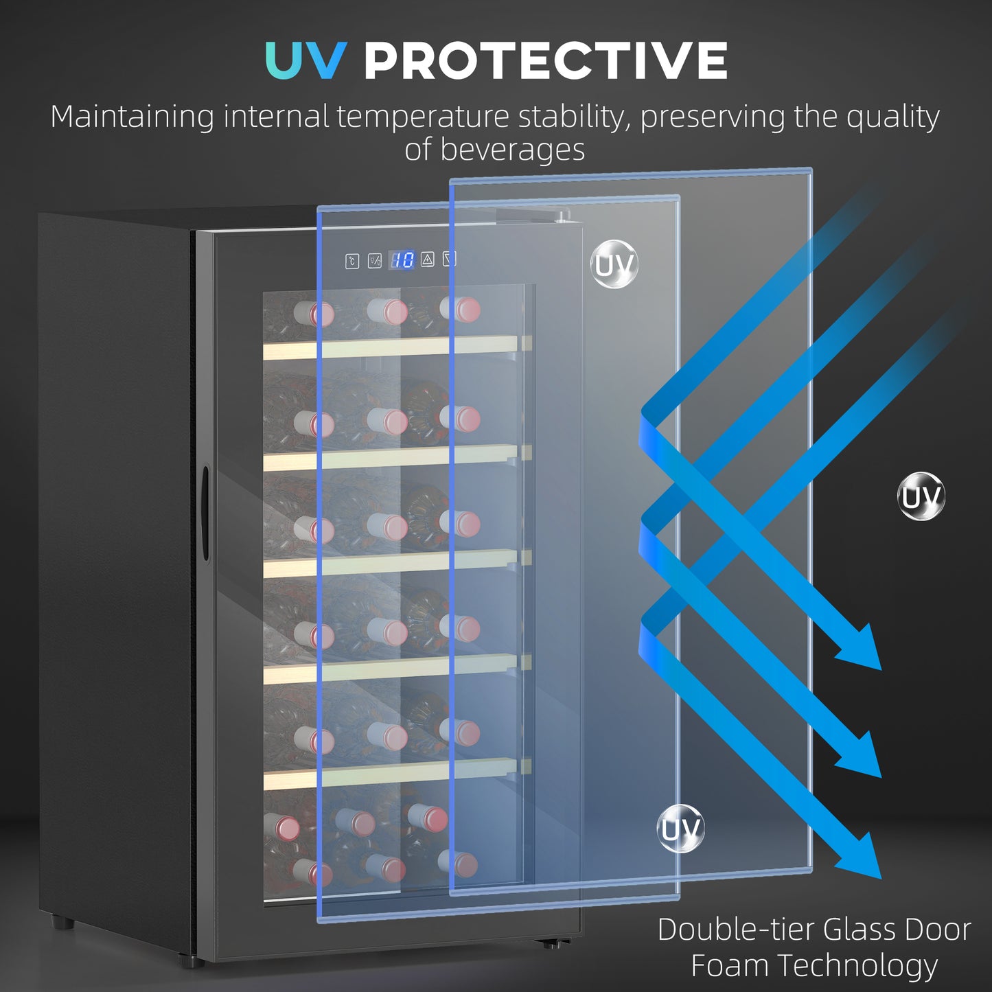 41 Bottle Wine Fridge, 91 Litre Capacity, 45cm Cooler With Glass Door, LED Light, Digital Touch Screen, Temperature Control, Freestanding Refrigerator