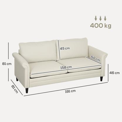 3 Seater Sofa, Modern Fabric Sofa Couch with Spring Cushion, Rubber Wood Legs, 191cm Upholstered Settee for Living Room, Bedroom, Office
