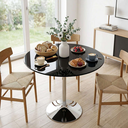 Round Bistro Dining Table | 8mm Tempered Glass Top | Steel Frame | Non-Slip Foot | Ø80x77cm | 20kg | Black