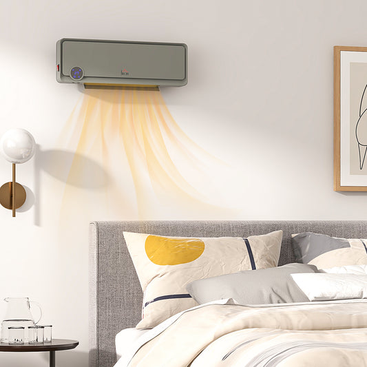 Wall Downflow Heater 2 Heat and Fan 1000W/2000W, Electric Space Heater with Timer Remote Oscillating, for Bedroom Home Office, Grey