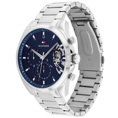 Tommy Hilfiger Baker Men's Wrist Watch - Blue Dial, Stainless Steel, Quartz Multifunction, 43.5mm, 5 ATM TH1710448