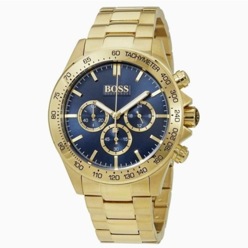 Hugo Boss Men's Ikon Chronograph Watch | Blue Dial | Gold Tone Bracelet | 46mm | 10ATM | HB1513340