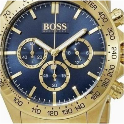 Hugo Boss Men's Ikon Chronograph Watch | Blue Dial | Gold Tone Bracelet | 46mm | 10ATM | HB1513340