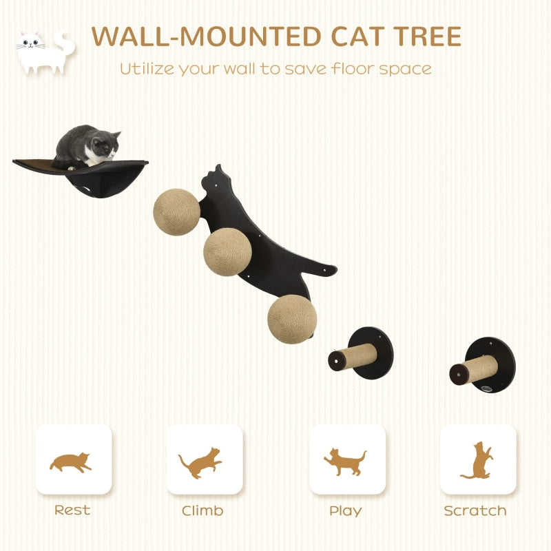 PawHut Cat Training Wall Furniture, With Curved Platforms, Scratching Posts