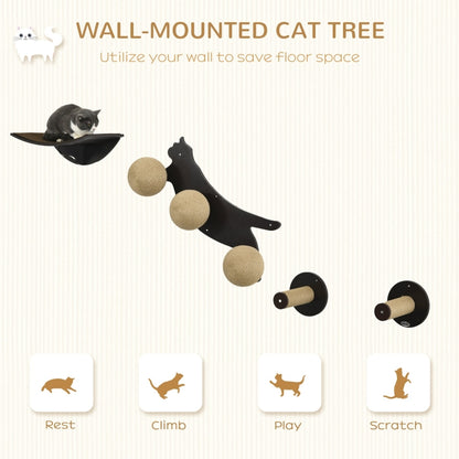 PawHut Cat Training Wall Furniture, With Curved Platforms, Scratching Posts
