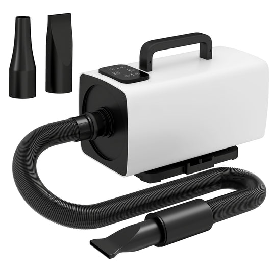 PawHut 2200W Dog Hair Dryer with Auto Adjustable Temperature & Airflow, 3 Nozzles, Digital Screen, for Dogs Cats, White