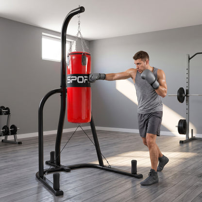 Freestanding Boxing Punching Bag with Stand | 20 kg Heavy Bag, 120 kg Frame, 360° Rotating Chain & Weight Plate Storage | Red