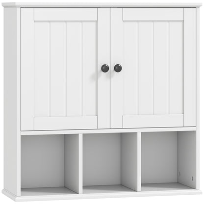 Farmhouse Bathroom Wall Cabinet, Wall Mounted Medicine Cabinet with Adjustable Shelf, Open Compartments, White