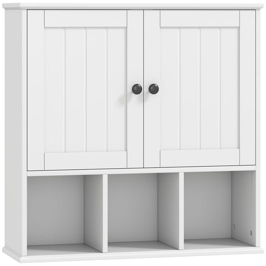 Farmhouse Bathroom Wall Cabinet, Wall Mounted Medicine Cabinet with Adjustable Shelf, Open Compartments, White