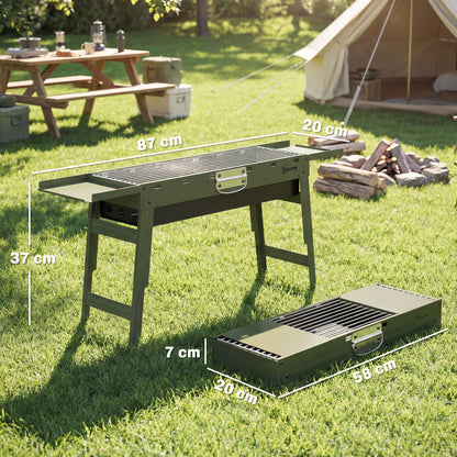 Outsunny Portable BBQ Grill, Foldable Charcoal Grill for Camping and Picnics with 2 Side Shelves and Handle