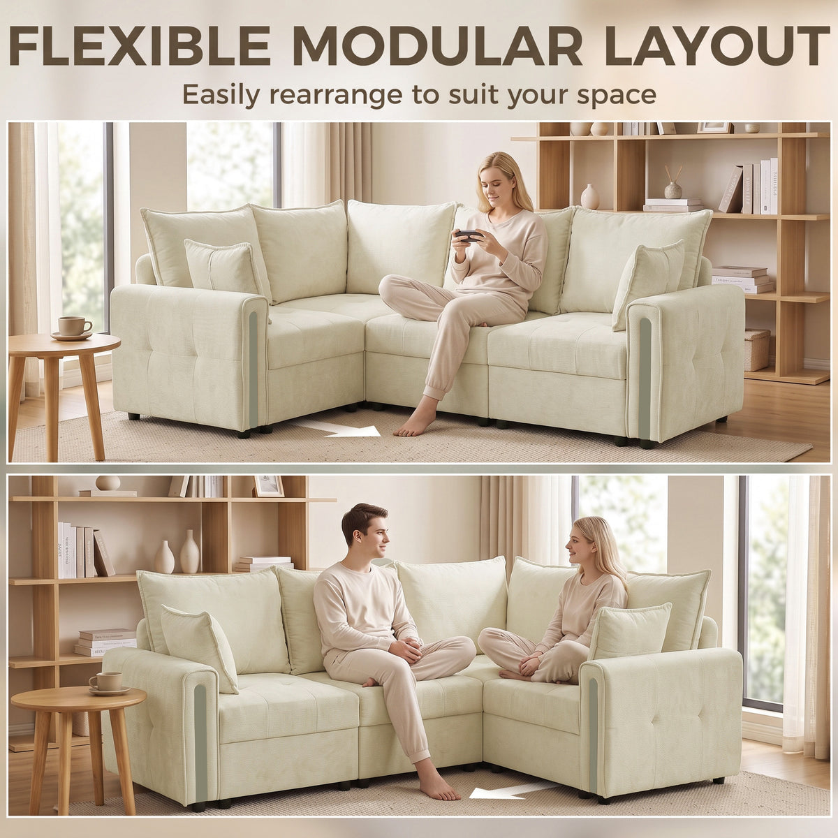 228cm Reversible L-Shaped Sofa | 3-Seater Velvet Corner Sofa with Lift-Up Storage | Deep Padded Seats & Wide Arms | Beige or Green