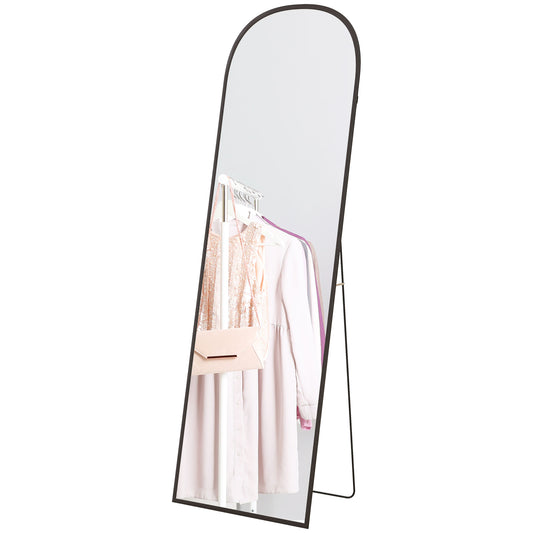 Full Length Mirror, 162x50cm Arched Free Standing Floor Mirror with Aluminium Alloy Frame, Hanging or Leaning for Living Room, Bedroom, Black Frame