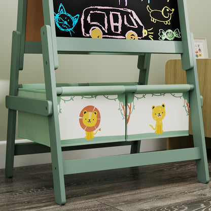 AIYAPLAY Art Easel for Kids, Double-Sided Whiteboard/Blackboard with Paper Roll, Two Storage Boxes, for Ages 3-8 Years, Green / Pink