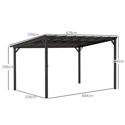 3 x 4.3m Metal Pergola with UPF 50+ and Waterproof Polycarbonate Roof, Wall-Mounted or Free Standing Garden Gazebo Outdoor Sun Shade