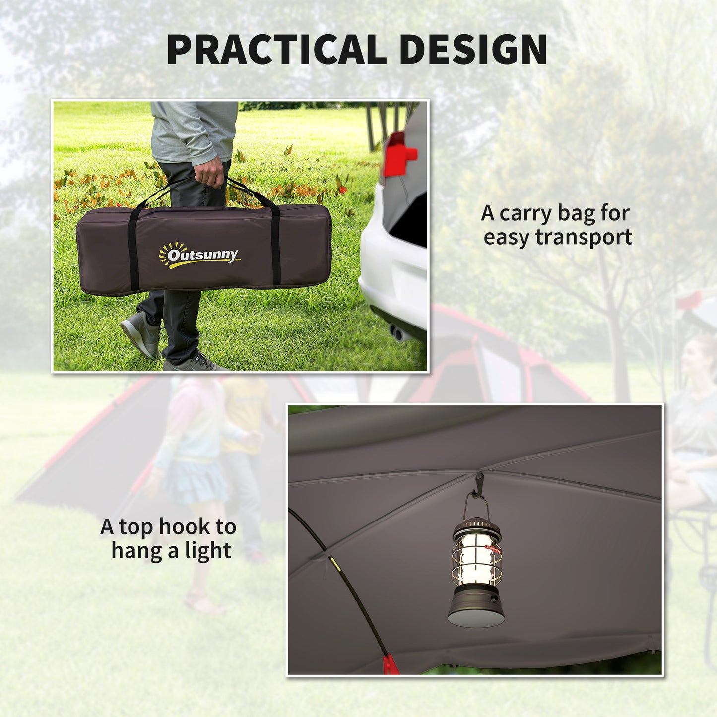 4-6 Man Family Camping Tent w/ 2 Bedrooms and a Living Room, Waterproof Tunnel Tent w/ Sewn In Groundsheet, Doors, Windows, Bag