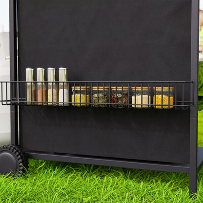 4+1 Burner Gas BBQ Grill, Portable Gas Barbecue Grill with Built-in Thermometer, Lid, Side Table, Shelf, Spice Rack, Wheels, Grease Cup, Black