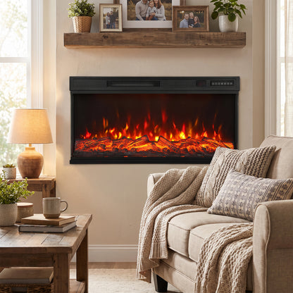 102cm Three-Sided Electric Fireplace Insert | Recessed, Cabinet-Fitted or Freestanding | 900/1800W, 12 Colours, Remote & Weekly Timer | Black
