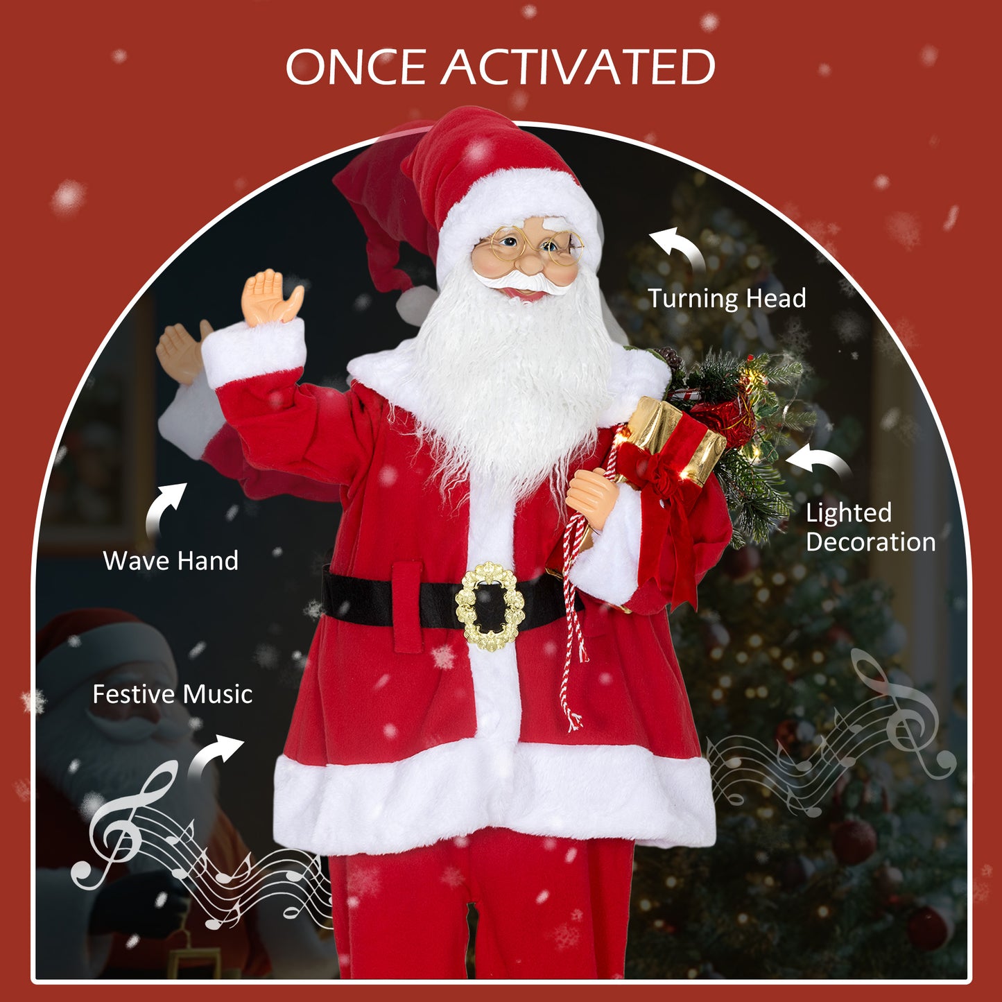 Life Size Santa Claus Christmas Decoration, Voice-Activated with Twinkling LED Lights, Red