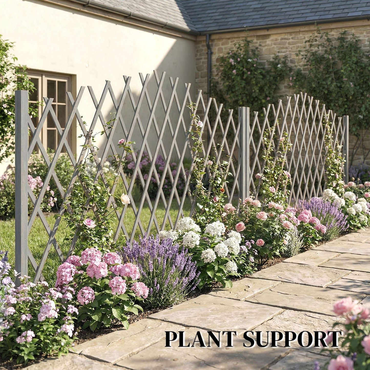 2 Pack Expanding Garden Fence Panels | 180cm Wide | Freestanding | Foldable | Varnished Fir Wood | Dark Grey