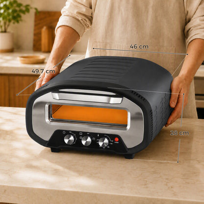 Electric Pizza Oven | 2200W Grey Countertop Pizza Maker with 430°C Ceramic Stone