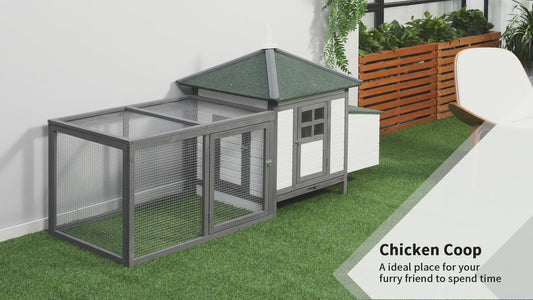 Chicken Coop Small Animal Pet Cage Wooden Chicken Hutch W/ Nesting Box Outdoor Run Backyard