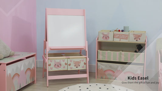 AIYAPLAY Three-In-One Kids Easel with Paper Roll, Art Easel, with Storage - Pink
