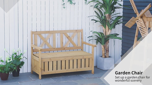 Outsunny Wood Garden Bench 2 Seater Storage Chest Patio Seating Chair with High Back and Armrest