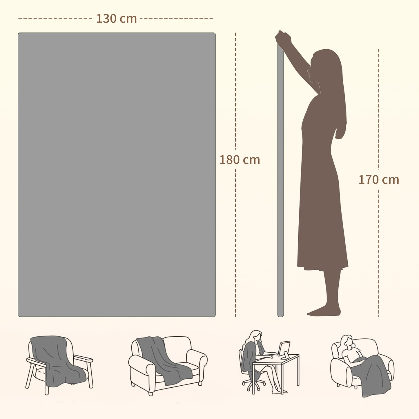 Heated Blanket 180 x 130cm, Electric Throw Blanket with 10 Heat Levels and 10H Timer, Machine Washable Flannel and Cotton Velvet with Overheat Protection, Grey