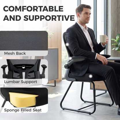 Mesh Office Reception Chair | Flip-Up Arms | Lumbar Support | Steel Base | Black | 120kg | 921-957V70BK