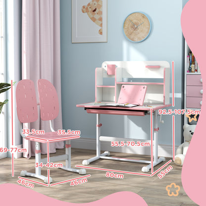 AIYAPLAY Height Adjustable Kids Desk and Chair Set, Children School Study Desk with Tiltable Desktop, Reading Rack
