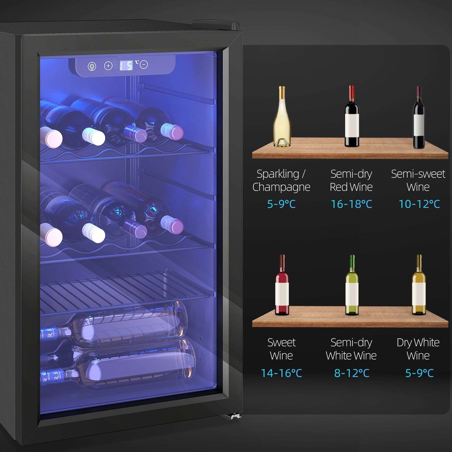 24 Bottle Wine Cooler, 68 Litre Capacity, 4-16°C Freestanding Drinks Beer Wine Fridge with Glass Door, Black