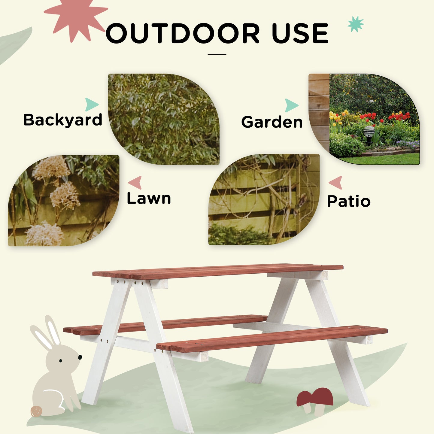 Kids Wooden Picnic Table & Bench Set | Ages 3-8 | EN71 Tested | Weatherproof | Brown