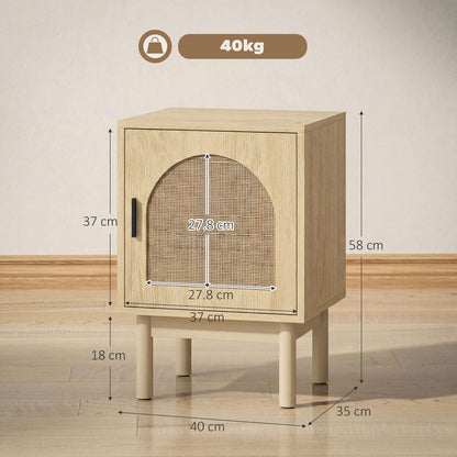 Boho Rattan Bedside Table | Arch Rattan Door | 2-Tier Cabinet | 3-Level Adjustable Shelf | Solid Wood Legs | Non-Slip Pads | 40kg Capacity | 40x35x58cm | Natural Wood